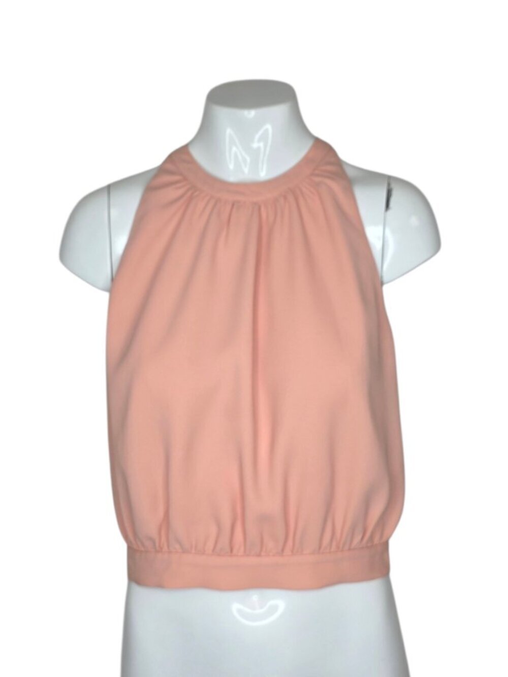 Aritzia Wilfred High Neck Open Back Tie Blouse, Peach, Size Small
